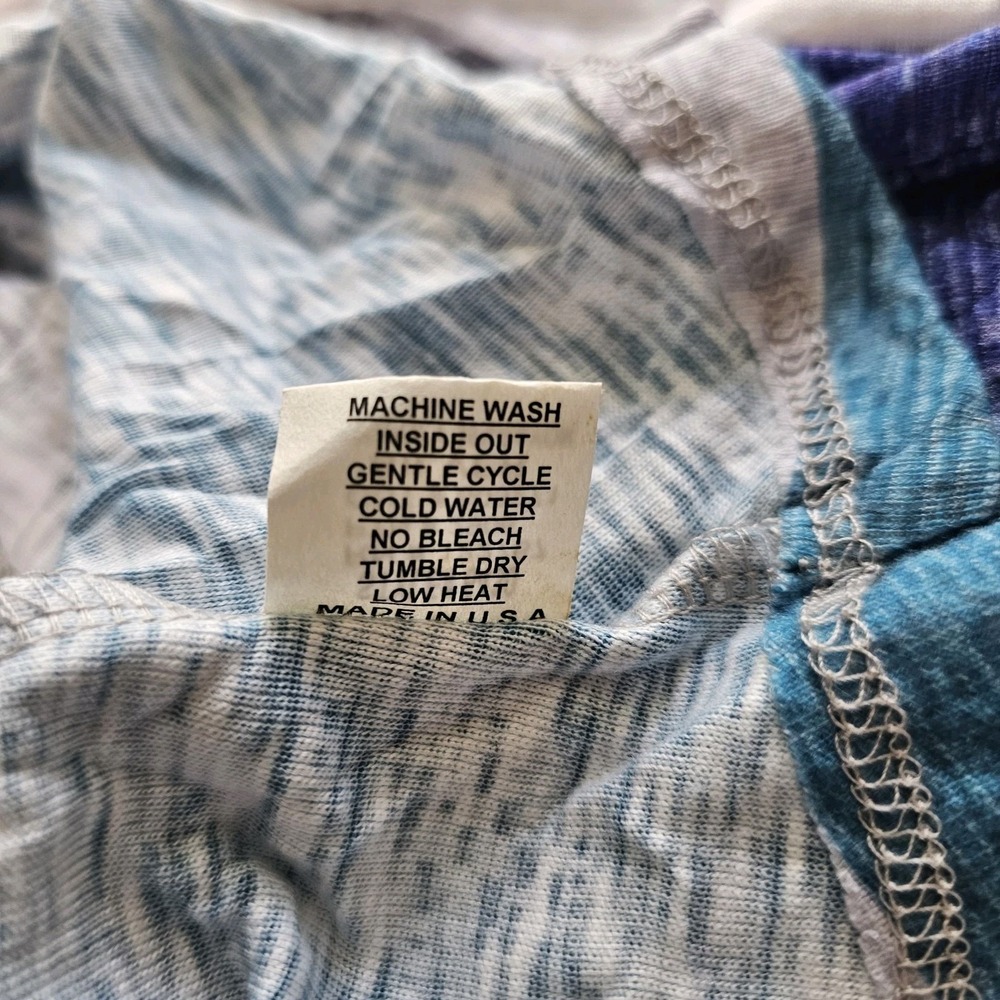 NWT David Cline L Crew Neck 3/4 Sleeve Blue Print Crushed Shirt Casual Coastal - Picture 9 of 9